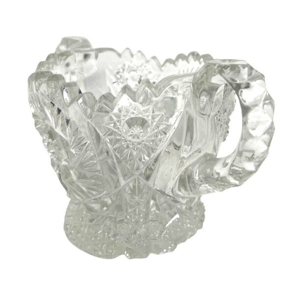 VTG EAPG Pressed Glass Sugar Bowl Two Handles & Intricate Starburst Design READ - Picture 2 of 10